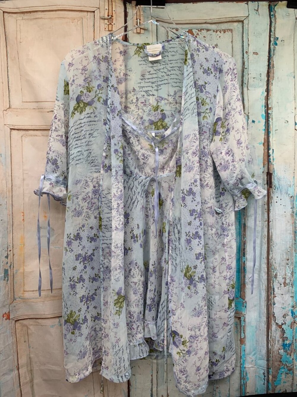 Secret Treasures Sheer Floral Kimono Cardigan Medium Blue & Purple 100% Polyeste